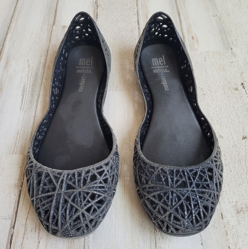 Melissa + Campana Black Glitter Zig Zag Flats
